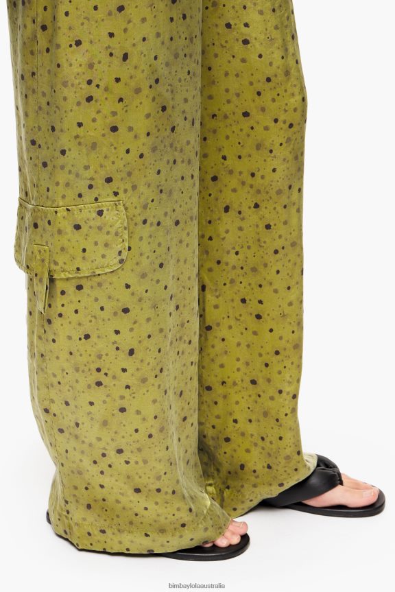 Clothing 4062VZ437 Khaki Bimba Y Lola Flowers Full Print Cupro Trousers
