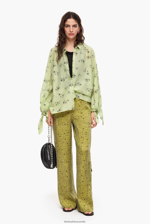Clothing 4062VZ437 Khaki Bimba Y Lola Flowers Full Print Cupro Trousers
