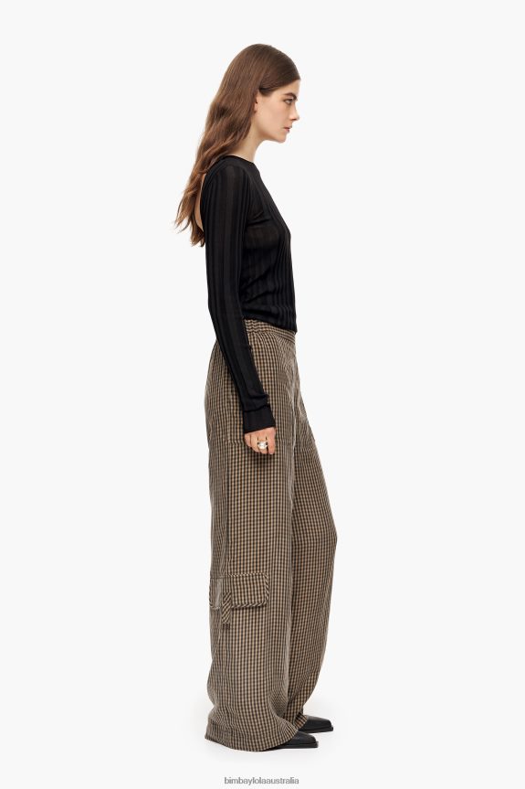 Clothing 4062VZ438 Black And Brown Bimba Y Lola Gingham Cupro Trousers