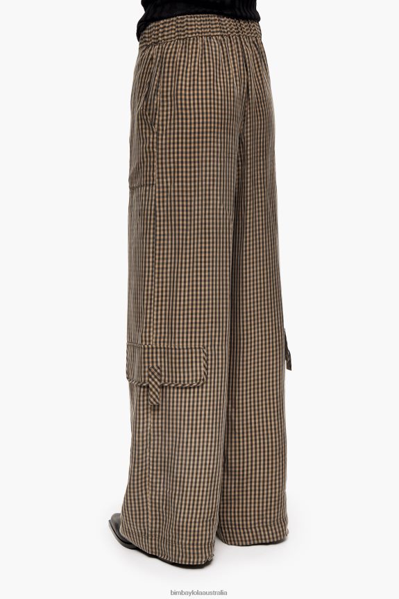 Clothing 4062VZ438 Black And Brown Bimba Y Lola Gingham Cupro Trousers