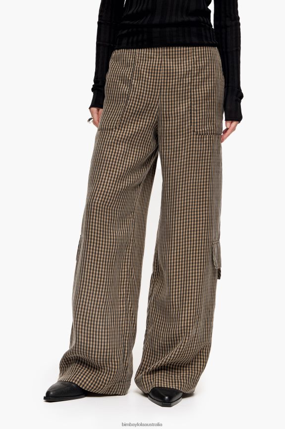 Clothing 4062VZ438 Black And Brown Bimba Y Lola Gingham Cupro Trousers