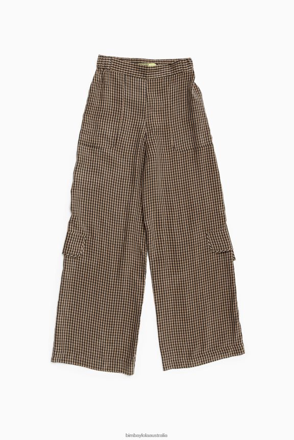 Clothing 4062VZ438 Black And Brown Bimba Y Lola Gingham Cupro Trousers