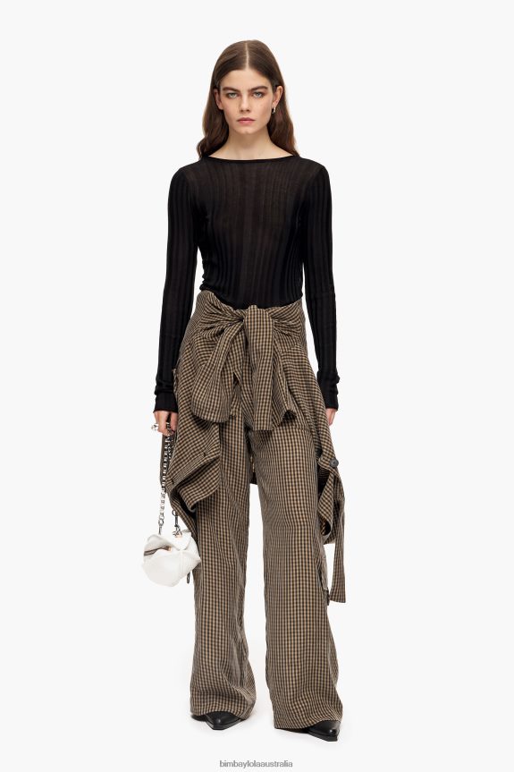 Clothing 4062VZ438 Black And Brown Bimba Y Lola Gingham Cupro Trousers