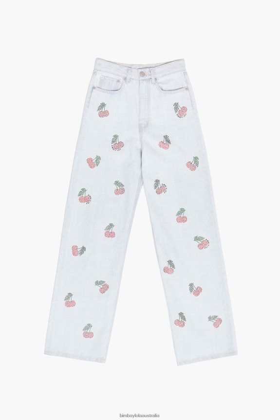 Clothing 4062VZ508 Blue Bimba Y Lola Wide Leg - Wide Jeans With Cherries