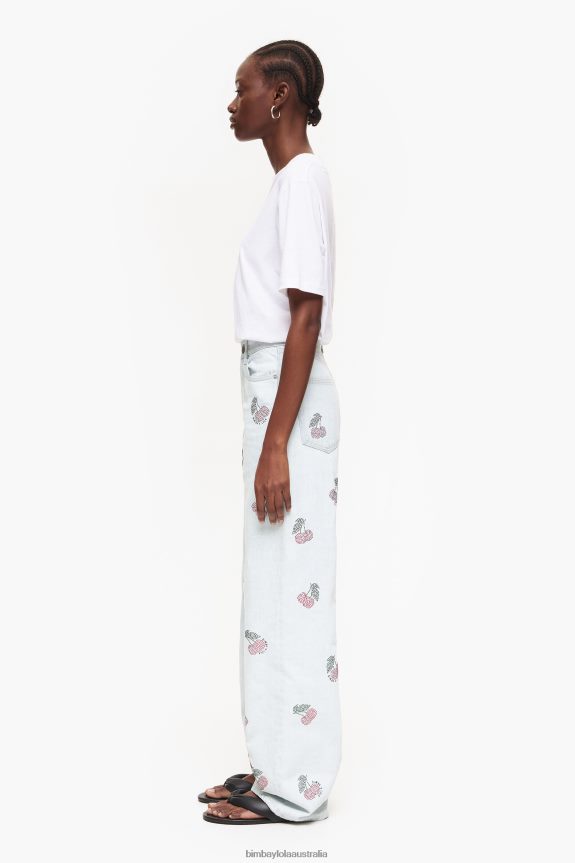 Clothing 4062VZ508 Blue Bimba Y Lola Wide Leg - Wide Jeans With Cherries