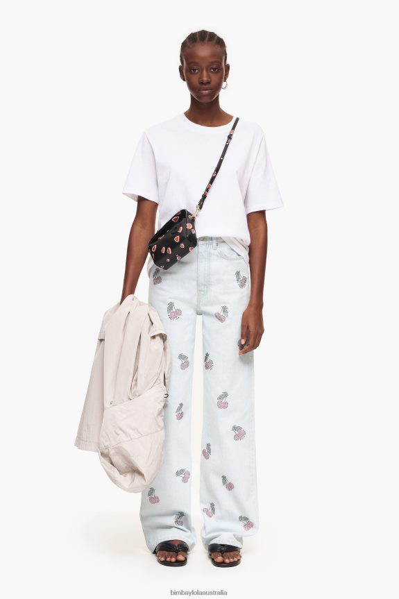 Clothing 4062VZ508 Blue Bimba Y Lola Wide Leg - Wide Jeans With Cherries
