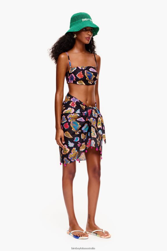 Clothing 4062VZ1207 Black Bimba Y Lola Short Cotton Fish Sea Sarong