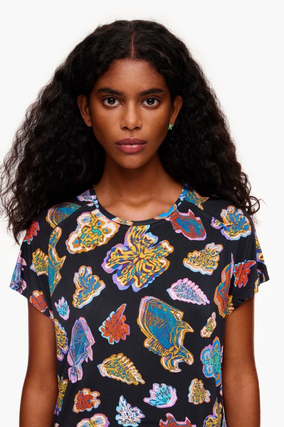 Clothing 4062VZ173 Black Bimba Y Lola Short Fish Sea Dress