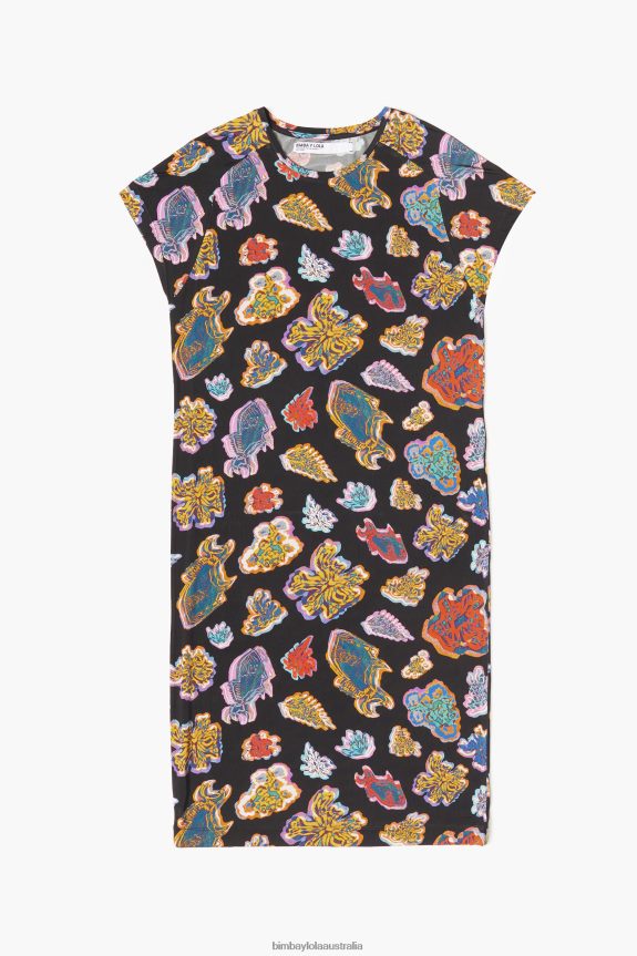 Clothing 4062VZ173 Black Bimba Y Lola Short Fish Sea Dress