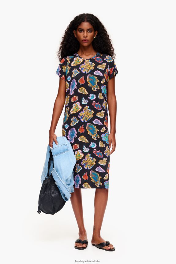 Clothing 4062VZ173 Black Bimba Y Lola Short Fish Sea Dress