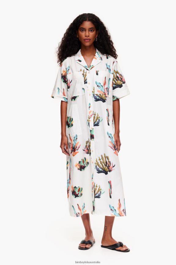 Clothing 4062VZ181 Ivory Bimba Y Lola Long Coral Print Shirt Dress