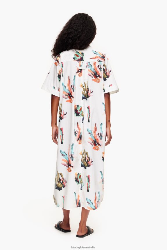 Clothing 4062VZ181 Ivory Bimba Y Lola Long Coral Print Shirt Dress