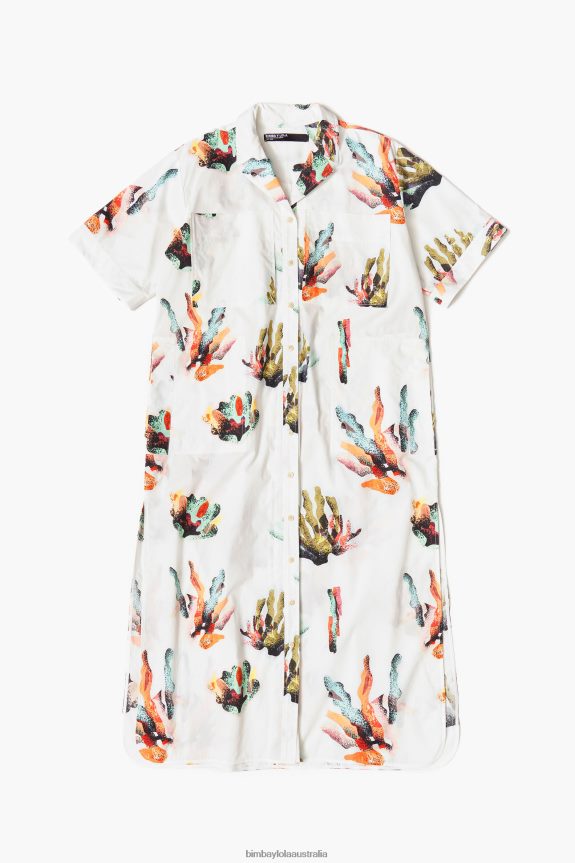 Clothing 4062VZ181 Ivory Bimba Y Lola Long Coral Print Shirt Dress