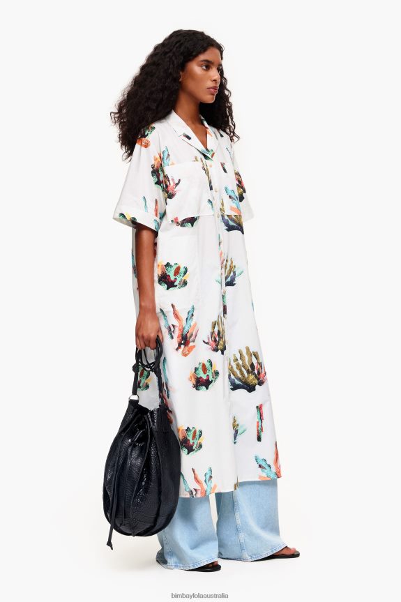 Clothing 4062VZ181 Ivory Bimba Y Lola Long Coral Print Shirt Dress