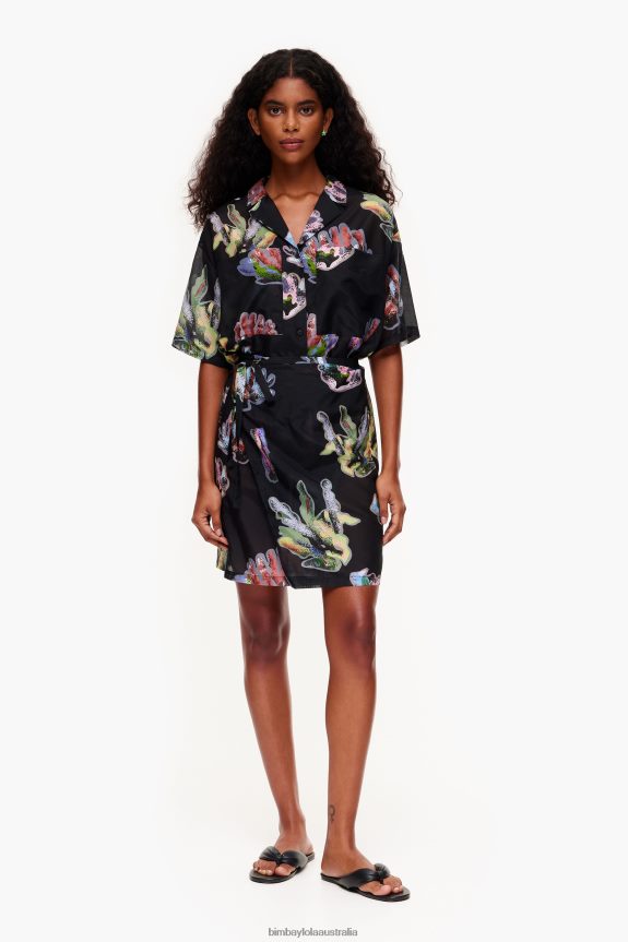 Clothing 4062VZ185 Gray Bimba Y Lola Coral Print Sarong Dress