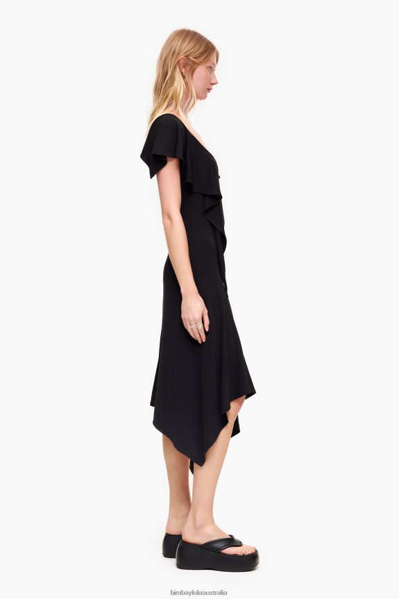 Clothing 4062VZ190 Black Bimba Y Lola Asymmetrical Fluid Dress