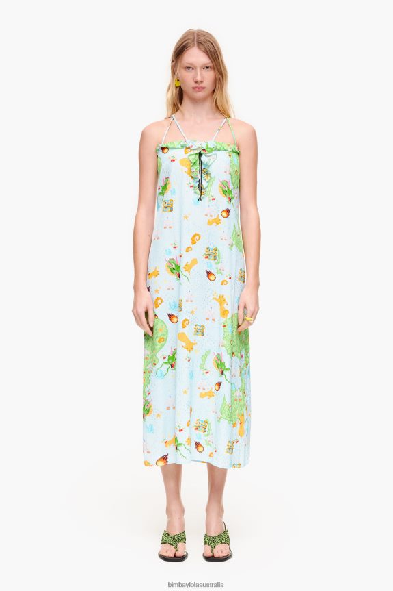 Clothing 4062VZ196 Blue Bimba Y Lola Vigo Game Print Fluid Dress