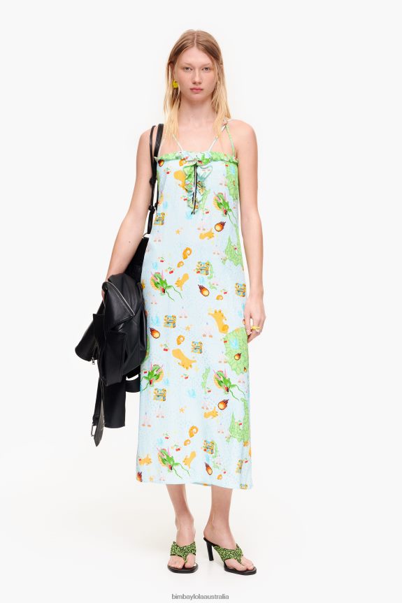 Clothing 4062VZ196 Blue Bimba Y Lola Vigo Game Print Fluid Dress