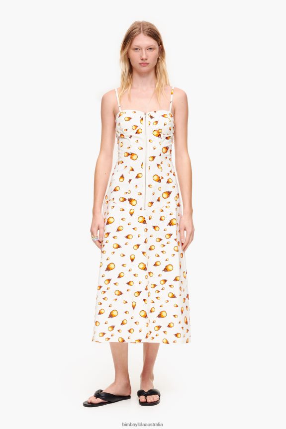 Clothing 4062VZ197 White Bimba Y Lola Fire Print Maxi Dress