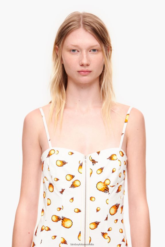 Clothing 4062VZ197 White Bimba Y Lola Fire Print Maxi Dress