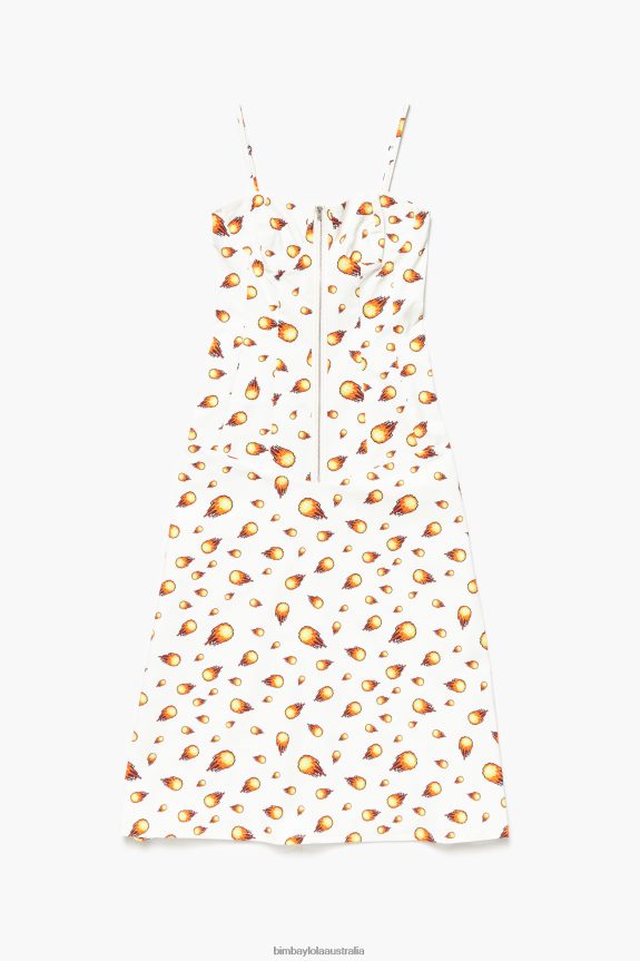 Clothing 4062VZ197 White Bimba Y Lola Fire Print Maxi Dress