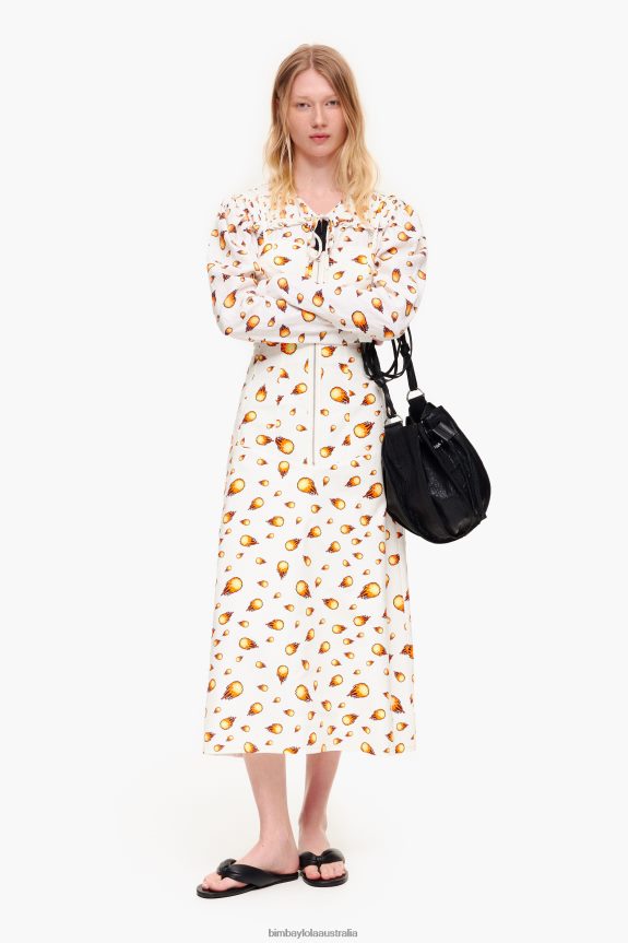 Clothing 4062VZ197 White Bimba Y Lola Fire Print Maxi Dress