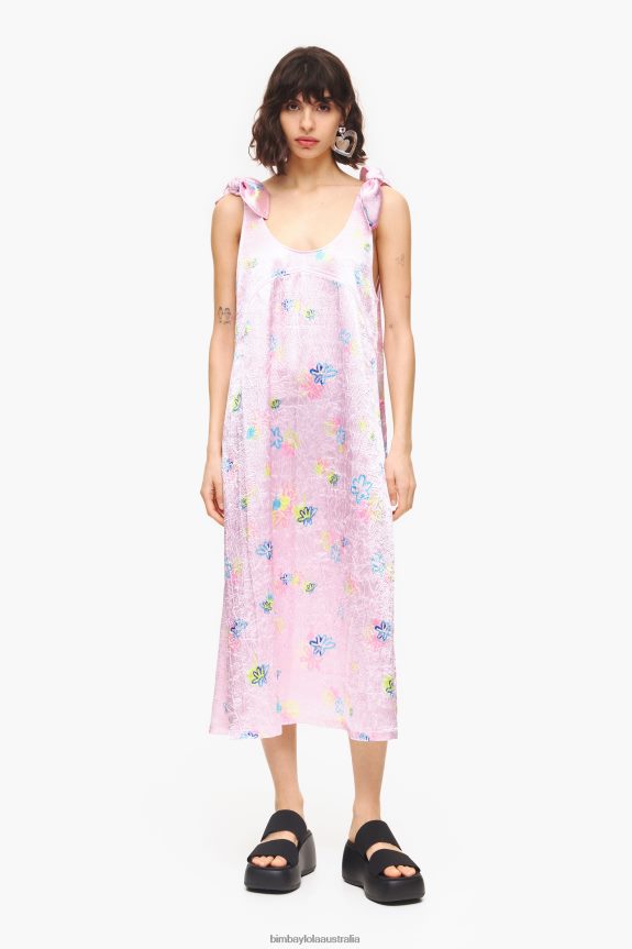 Clothing 4062VZ214 Pink Bimba Y Lola Spray Flowers Print A-Line Midi Dress