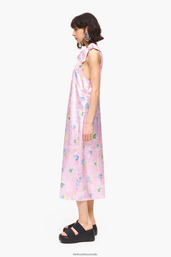 Clothing 4062VZ214 Pink Bimba Y Lola Spray Flowers Print A-Line Midi Dress
