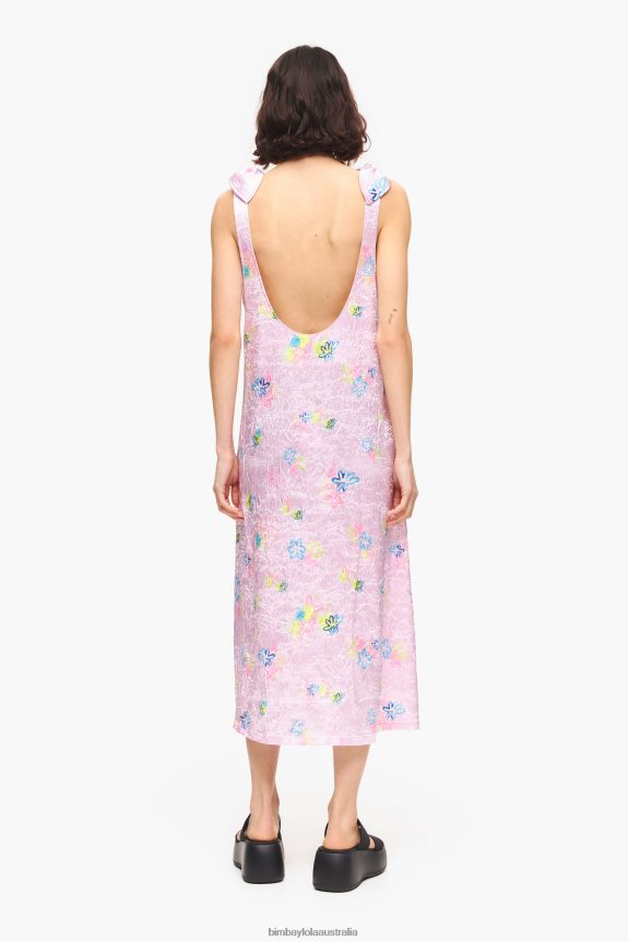 Clothing 4062VZ214 Pink Bimba Y Lola Spray Flowers Print A-Line Midi Dress