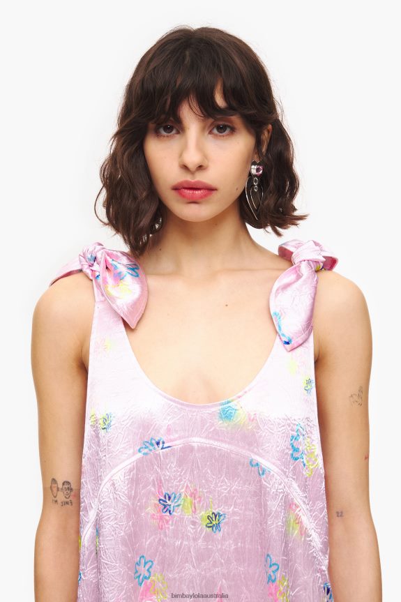 Clothing 4062VZ214 Pink Bimba Y Lola Spray Flowers Print A-Line Midi Dress