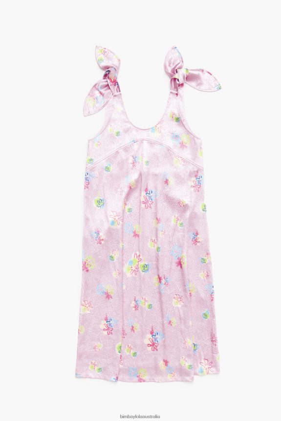 Clothing 4062VZ214 Pink Bimba Y Lola Spray Flowers Print A-Line Midi Dress
