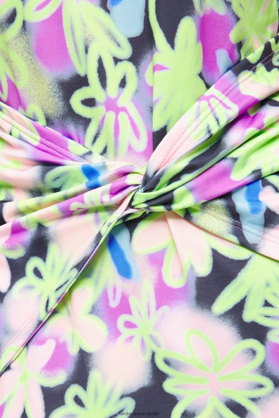 Clothing 4062VZ215 Lilac Bimba Y Lola Graffiti Flowers Print Fitted Midi Dress