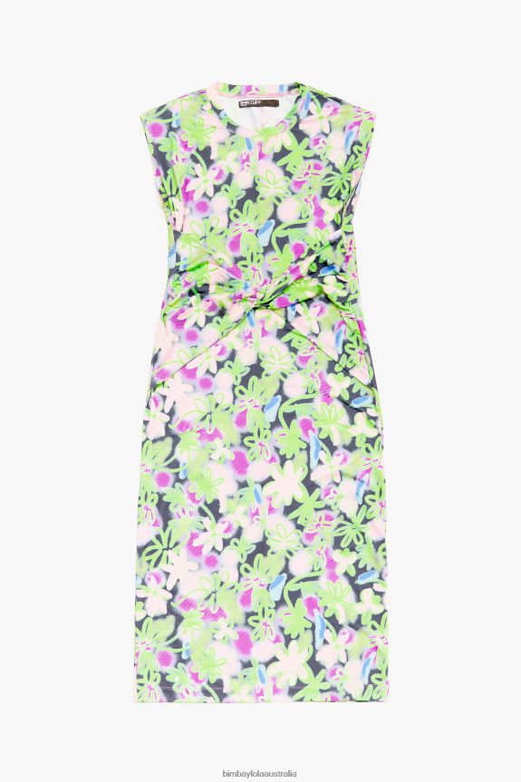 Clothing 4062VZ215 Lilac Bimba Y Lola Graffiti Flowers Print Fitted Midi Dress