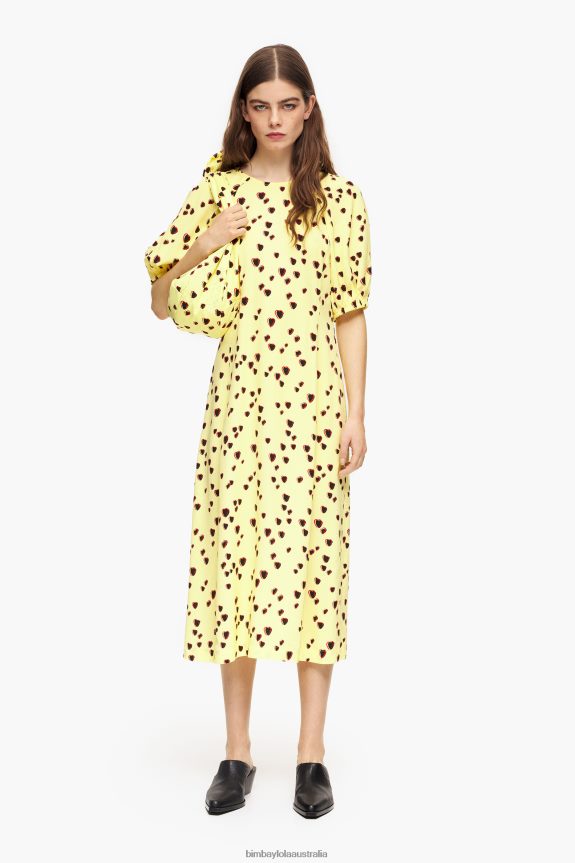Clothing 4062VZ221 Yellow Bimba Y Lola Small Hearts Print A-Line Midi Dress