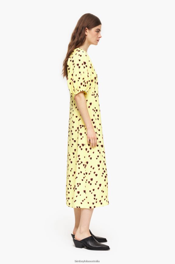 Clothing 4062VZ221 Yellow Bimba Y Lola Small Hearts Print A-Line Midi Dress