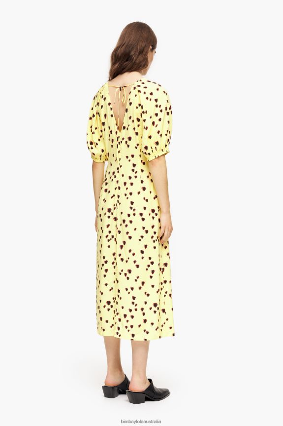 Clothing 4062VZ221 Yellow Bimba Y Lola Small Hearts Print A-Line Midi Dress