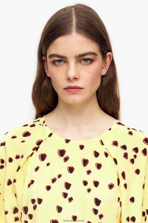 Clothing 4062VZ221 Yellow Bimba Y Lola Small Hearts Print A-Line Midi Dress