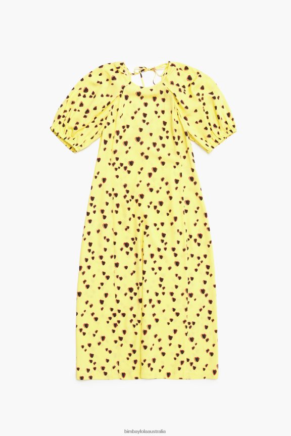 Clothing 4062VZ221 Yellow Bimba Y Lola Small Hearts Print A-Line Midi Dress