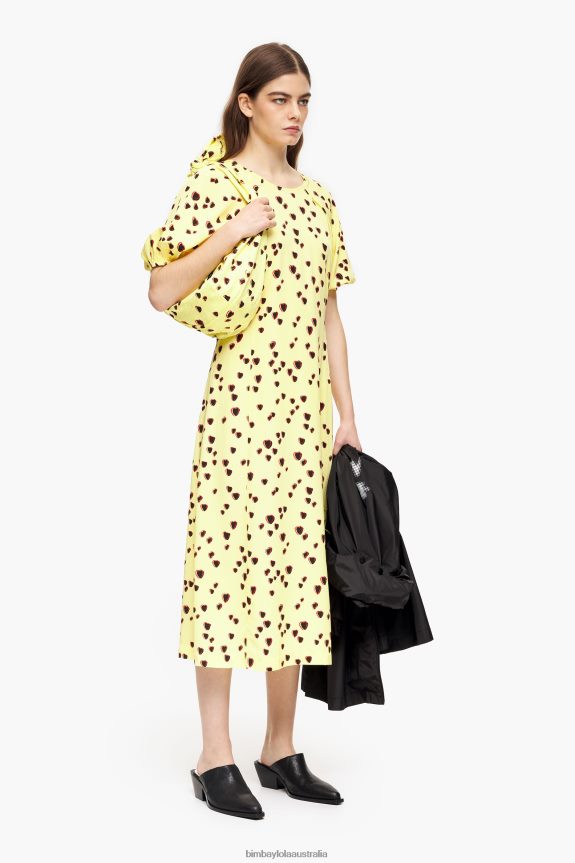Clothing 4062VZ221 Yellow Bimba Y Lola Small Hearts Print A-Line Midi Dress