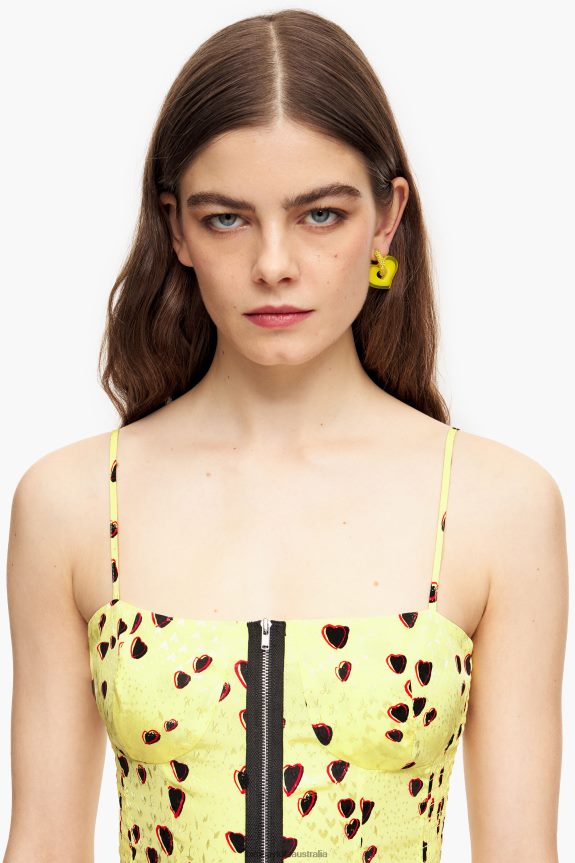 Clothing 4062VZ222 Yellow Bimba Y Lola Small Hearts Print Midi Slip Dress