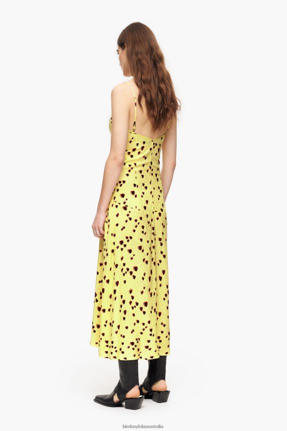 Clothing 4062VZ223 Yellow Bimba Y Lola Small Hearts Print Midi Slip Dress