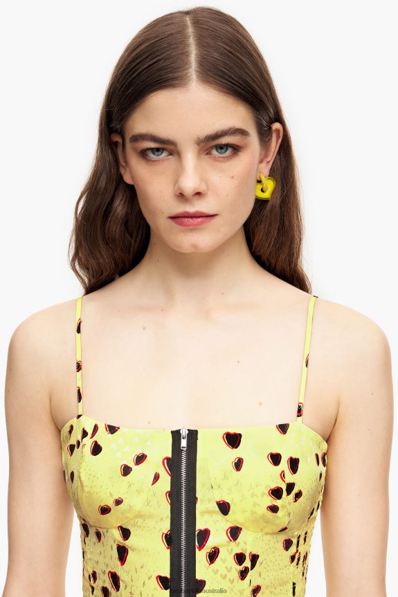 Clothing 4062VZ223 Yellow Bimba Y Lola Small Hearts Print Midi Slip Dress