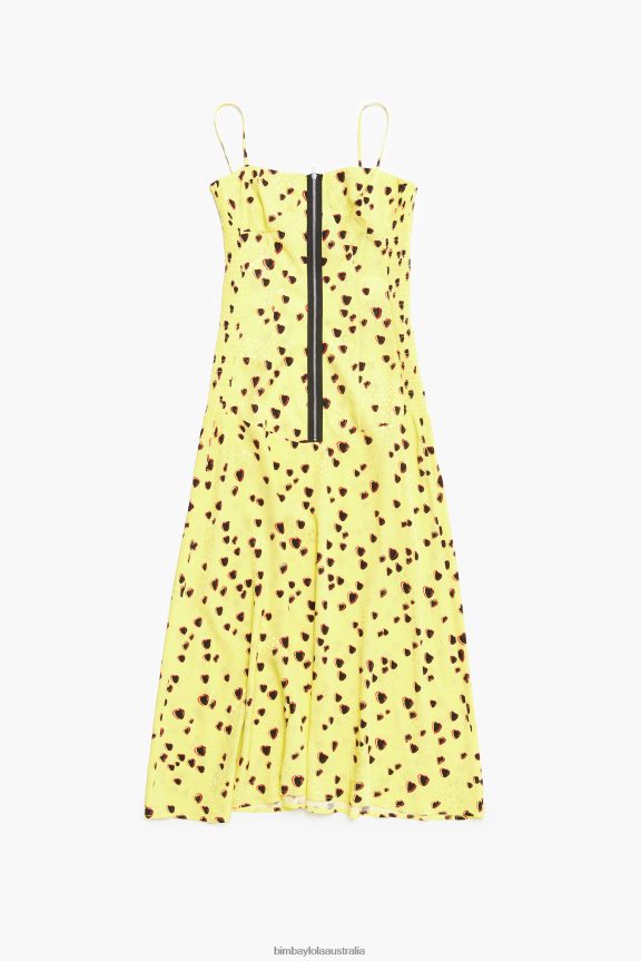 Clothing 4062VZ223 Yellow Bimba Y Lola Small Hearts Print Midi Slip Dress
