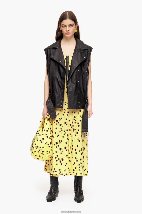 Clothing 4062VZ223 Yellow Bimba Y Lola Small Hearts Print Midi Slip Dress