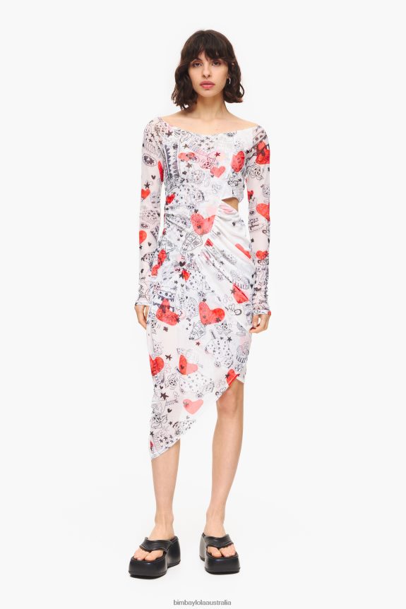 Clothing 4062VZ224 Nickname Bimba Y Lola Heart Print Fitted Midi Dress