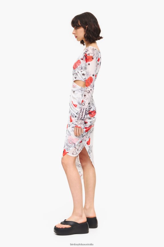 Clothing 4062VZ224 Nickname Bimba Y Lola Heart Print Fitted Midi Dress