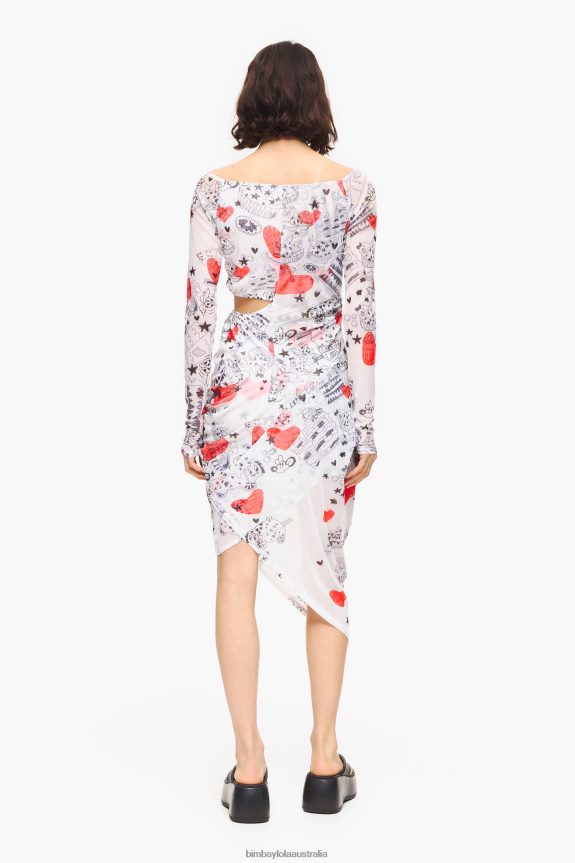 Clothing 4062VZ224 Nickname Bimba Y Lola Heart Print Fitted Midi Dress