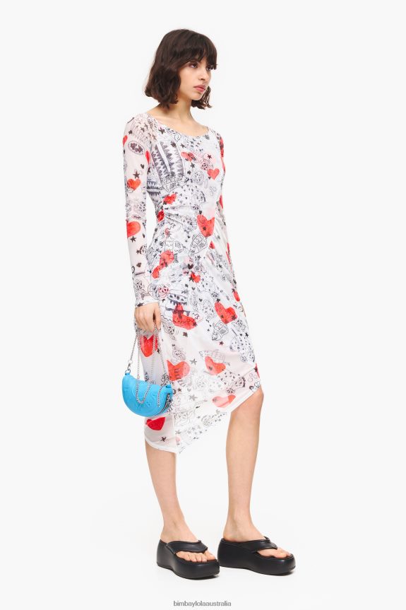 Clothing 4062VZ224 Nickname Bimba Y Lola Heart Print Fitted Midi Dress