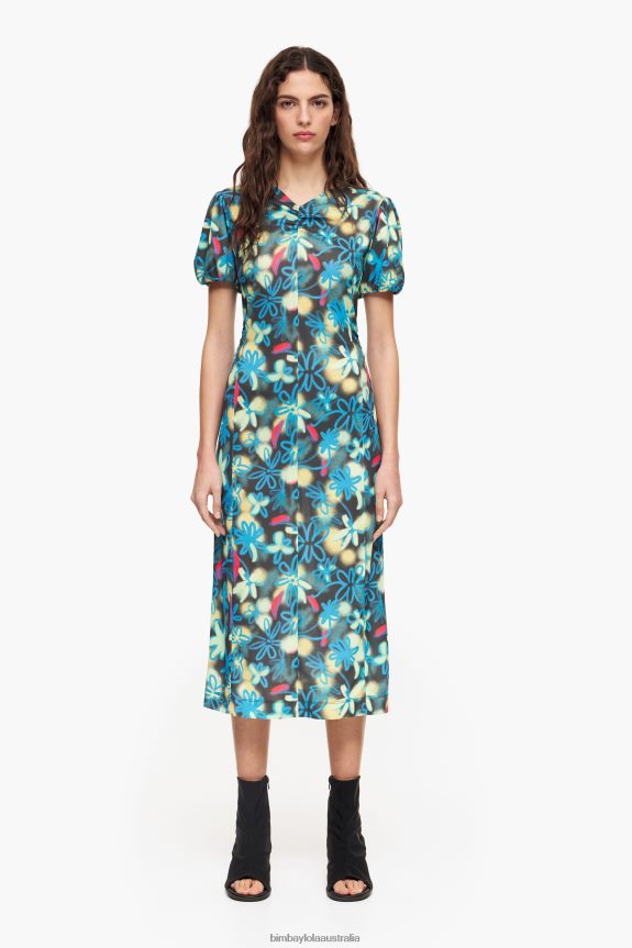 Clothing 4062VZ232 Graffiti Bimba Y Lola Flowers Print Fluid Midi Dress