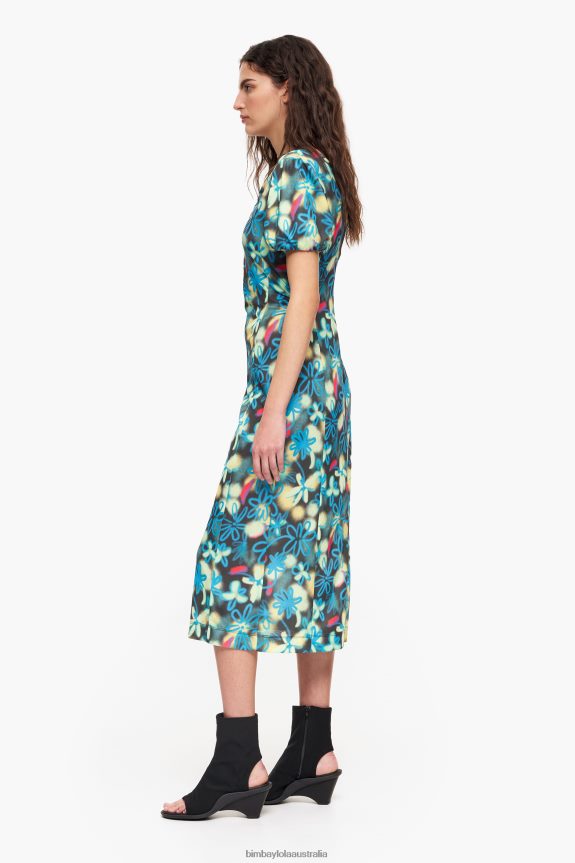 Clothing 4062VZ232 Graffiti Bimba Y Lola Flowers Print Fluid Midi Dress